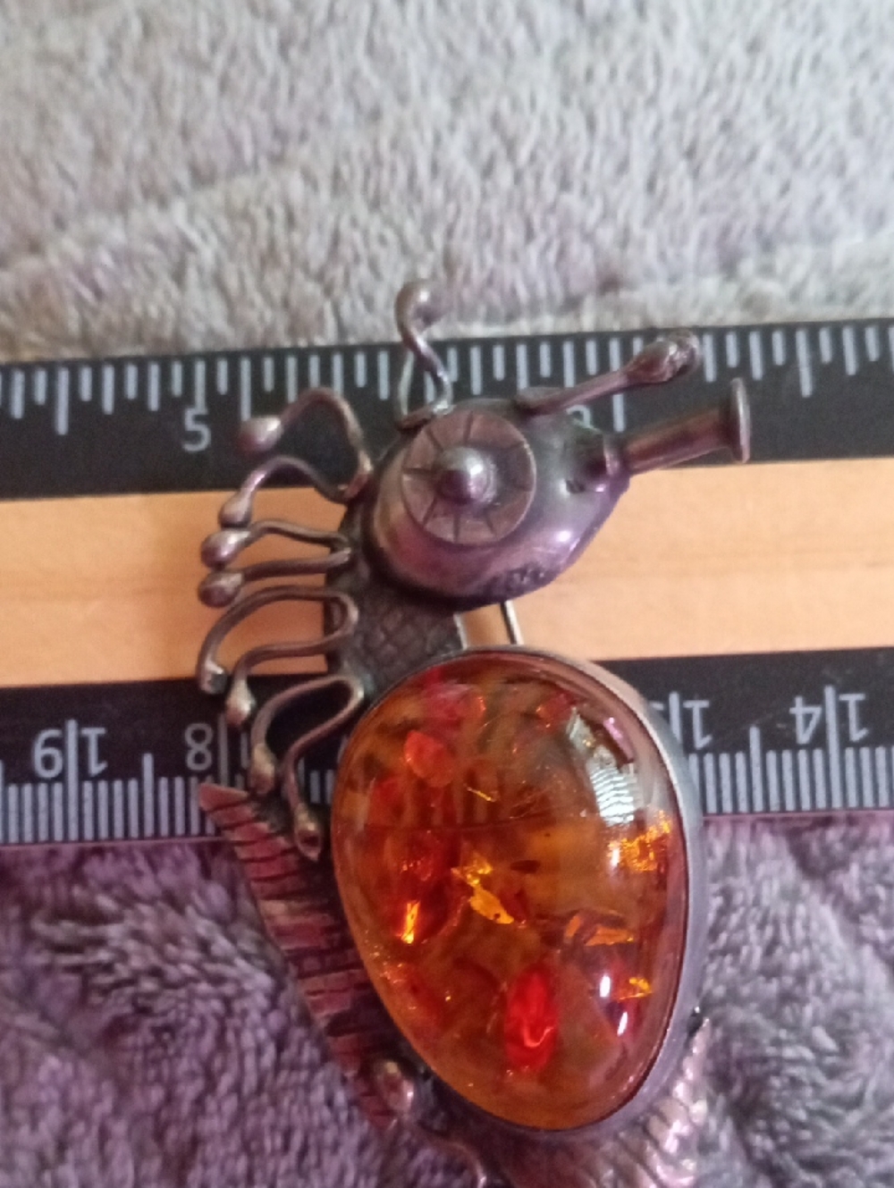ANTIQUE Amber Seahorse Brooch - Amber Silver - Picture 6 of 7